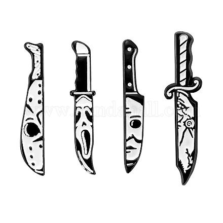 4 pièces épingles de couteau en émail à thème effrayant d'halloween épingles en forme de poignard gothique épingles en métal en alliage épinglettes de couteau cadeaux de vacances pour vêtements sacs sacs à dos vestes chapeaux JBR110A-1