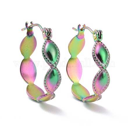 Pendientes de aro ovalados de acero inoxidable con revestimiento de iones (ip) color arcoíris 304 para mujer EJEW-G293-29M-1