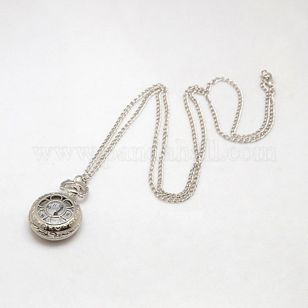 Alliage plat creux collier pendentif rond quartz montres de poche WACH-M033-04P-1