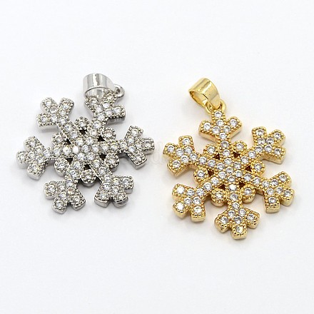 CZ Christmas Jewelry Brass Micro Pave Cubic Zirconia Snowflake Pendants ZIRC-M026-01-1