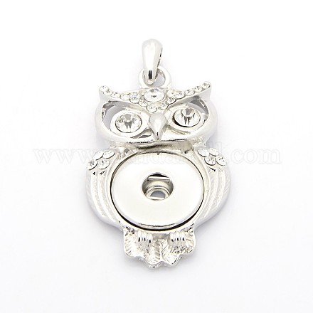 Alloy Rhinestone Owl Pendant Makings for Snap Buttons MAK-O006-03A-NR-1