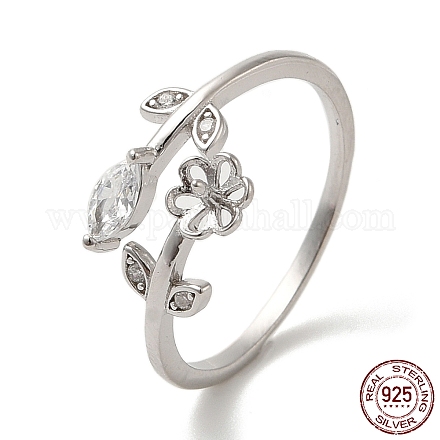 Rhodium Plated Flower 925 Sterling Silver Micro Pave Cubic Zirconia Open Cuff Ring Settings STER-NH0001-60P-1