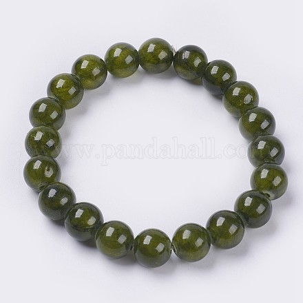 Natural Green Jade Beaded Stretch Bracelet BJEW-P210-15-10mm-1