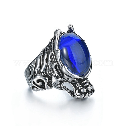 調節可能な樹脂製フィンガーリング  ドラゴンアンティークシルバー合金指輪  ブルー  ワイド：20~45mm PW23031876752-1