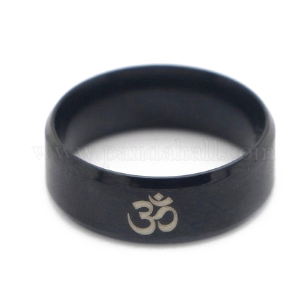 Ohm/Aum Yoga Theme Stainless Steel Plain Band Ring for Women CHAK-PW0001-003B-02-1