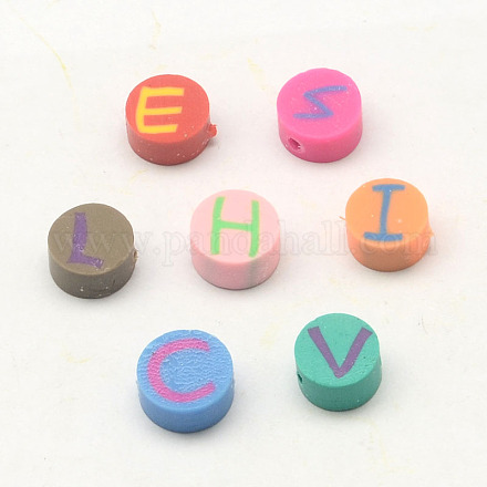 Handmade Polymer Clay Flat Round with Capital Letter Beads CLAY-Q209-6mm-M-1