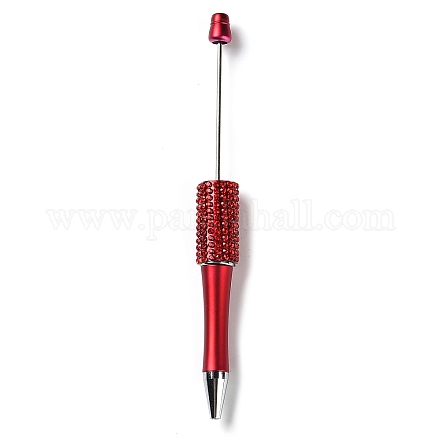 プラスチックとアイロンのビーズ可能なペン  ボールペン  ラインストーン付き  ジュエリービーズ付きDIYパーソナライズペン用  クリムゾン  145x14.5mm AJEW-H147-01K-1