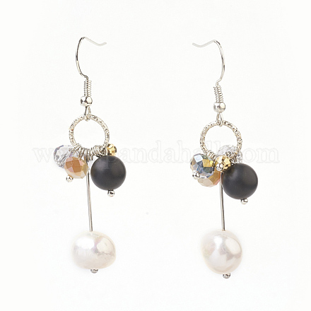 (Jewelry Parties Factory Sale)Brass Natural Black Agate Dangle Earrings EJEW-JE02785-05-1