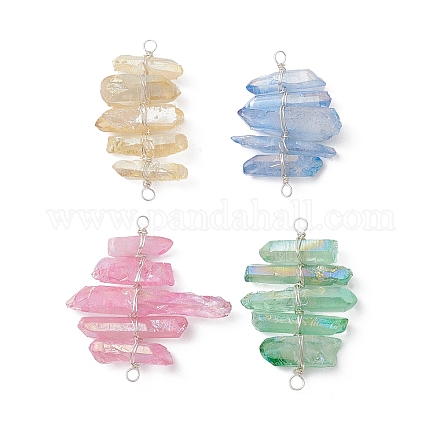 4 Stück 4 Farben gefärbter natürlicher Quarzkristall mit Kupferdraht umwickelter Verbindungsanhänger PALLOY-TA00107-1