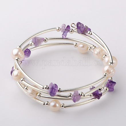 Bracelets enroulés avec puces de pierre gemme BJEW-JB01518-04-1