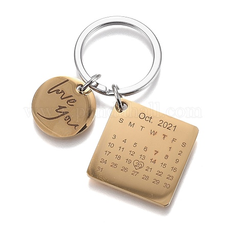 Engraved Calendar Date Stainless Steel Keychain KEYC-A028-G&P-1