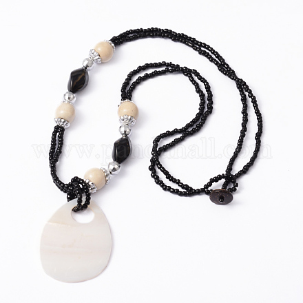 Drop Shell Pendant Necklaces NJEW-K021-03-1