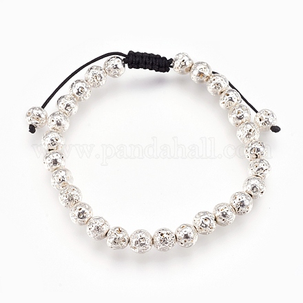 Bracelets de perles tressées en pierre de lave naturelle galvanisée BJEW-O162-H02-1