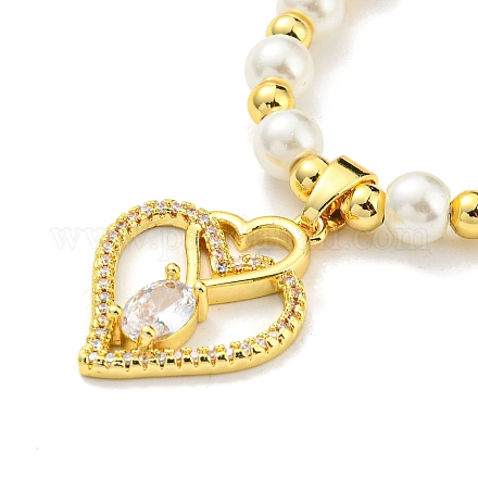 Ожерелье с подвеской в форме сердца из кубического циркония и стразов с вакуумным покрытием NJEW-B094-01G-1