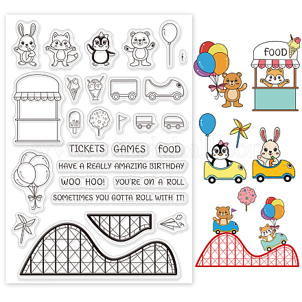 GLOBLELAND Summer Amusement Park Theme Clear Stamps Birthday Animals Silicone Clear Stamp Seals for Cards Making DIY Scrapbooking Photo Journal Album Decoration DIY-WH0167-56-640-1