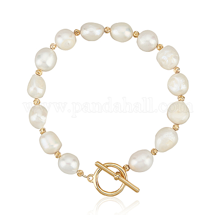 Pulsera anattasoul con perlas naturales y cierre de latón para mujer BJEW-AN0001-05-1