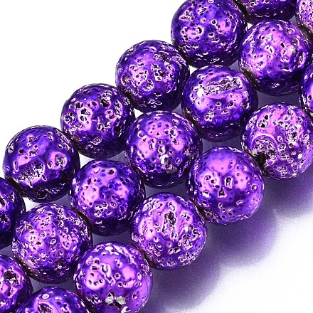Electroplated Natural Lava Rock Beads Strands G-T098-01C-04-1