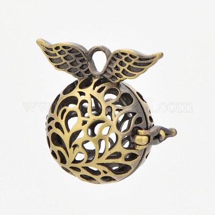 Vintage Filigree Wing with Round Brass Cage Pendants KK-D389-14AB-1