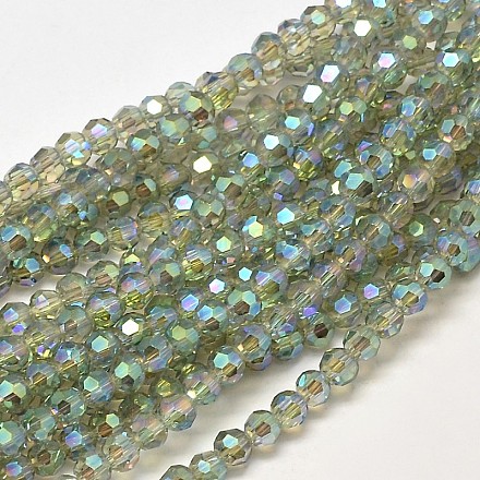 Brins de perles de verre électrolytiques à facettes (32 facettes) rondes plaquées arc-en-ciel EGLA-J130-FR07-1