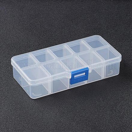 オーガナイザー収納プラスチックボックス  調整可能な仕切りボックス  長方形  ホワイト  13.5x7x3cm  コンパートメント：3x2.5センチメートル  10区画/ボックス CON-WH0001-02-1
