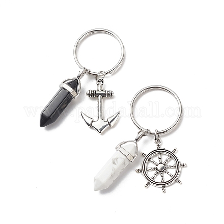 Bullet porte-clés pendentif en howlite naturelle et obsidienne et alliage KEYC-JKC00417-1