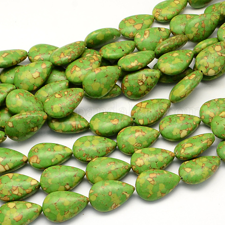 Brins de perles en forme de goutte turquoise synthétique teint TURQ-Q100-10A-1