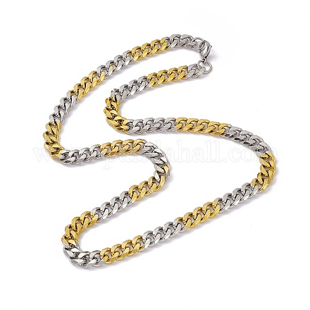 Placage sous vide bicolore 201 collier de chaîne à maillons cubains en acier inoxydable avec 304 fermoirs en acier inoxydable pour hommes femmes NJEW-M194-01C-GP-1