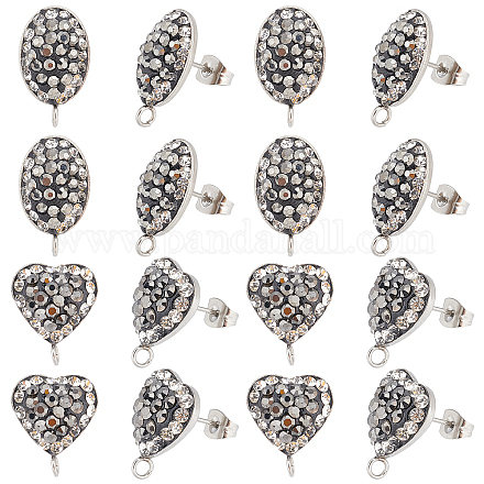 DICOSMETIC 8Pair 2 Styles Stainless Steel Polymer Clay Rhinestone Stud Earring Findings Heart and Oval Earring Posts with Loop Hole and Ear Nuts for Jewelry Earring Making EJEW-DC0001-15-1