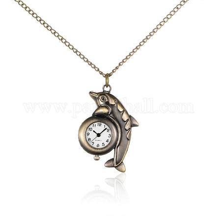 Сплав дельфин ожерелье кварц карманные часы WACH-N006-09-1
