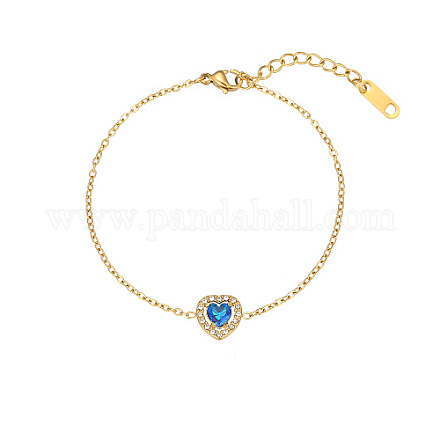 Cubic Zirconia Heart Link Bracelet with Golden Stainless Steel Chains OQ9710-2-1