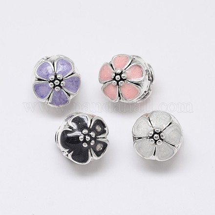 Blumen Messing Emaille-Perlen KK-N0076-01-1