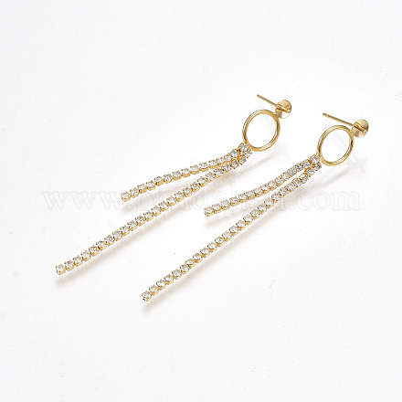 Brass Cubic Zirconia Tassels Stud Earring Findings KK-S350-050G-1