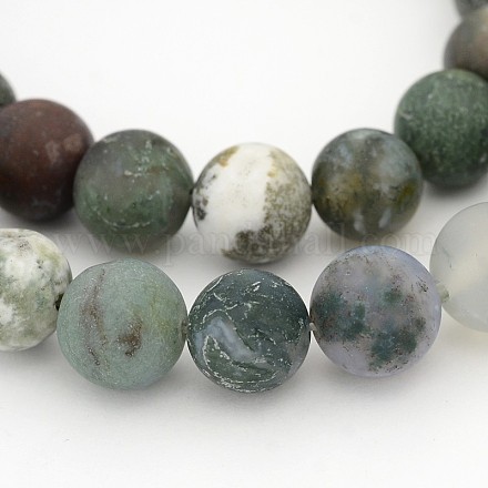 Frosted Round Natural Moss Agate Bead Strands G-J276-55-10mm-1