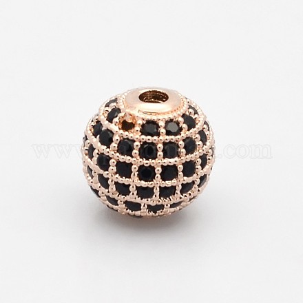 CZ Brass Micro Pave Grade AAA Black Color Cubic Zirconia Round Beads KK-O065-10mm-01RG-NR-1