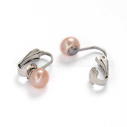 Boucles d'oreilles clips à vis en 304 acier inoxydable avec perles d'eau douce EJEW-M188-04P-1