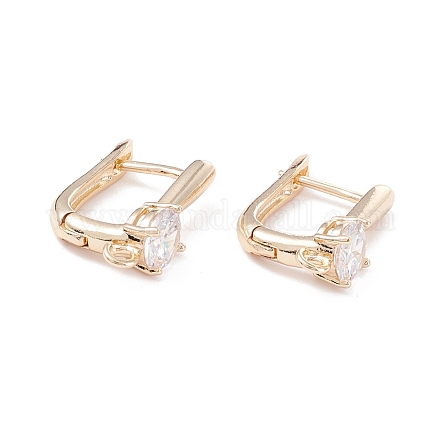 Rack Plating Brass Micro Pave Cubic Zirconia Hoop Earring Findings with Latch Back Closure ZIRC-F126-08G-1