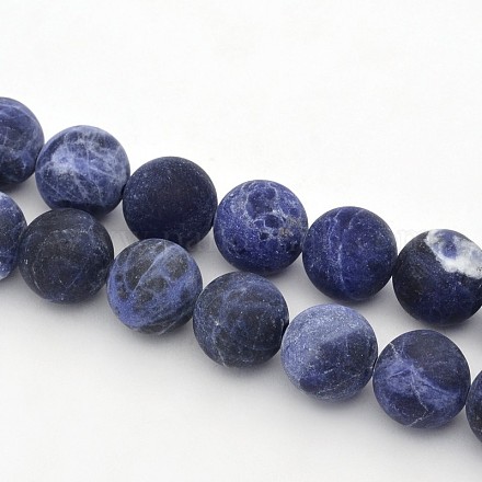 Frosted Round Natural Sodalite Beads Strands G-E302-108-12mm-1