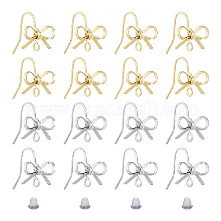Superfindings 24 pz orecchini a bottone bowknot orecchini a bottone placcati in oro e platino orecchini a bottone in ottone con anello per orecchino pendente creazione di gioielli foro: 1.2 mm KK-FH0004-78-1
