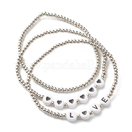 Set di braccialetti elastici con perline a cuore d'amore per donne adolescenti BJEW-JB06999-1