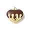 Rack Plating Brass Enamel Pendants, with Jump Ring, Long-Lasting Plated, Lead Free & Cadmium Free, Real 18K Gold Plated, Heart Charm, Coconut Brown, 20.5x20.5x10.5mm, Hole: 3mm