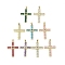 Real 18K Gold Plated Brass Micro Pave Cubic Zirconia Pendants, with Glass, Cross, Mixed Color, 39x27x5mm, Hole: 3.4x4.2mm