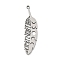 304 Stainless Steel Pendants, Leaf with Moon Phase Charm, Laser Cut, Anti-Tarnish, Stainless Steel Color, 37x19x1mm, Hole: 1.2mm