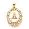 Brass Micro Pave Clear Cubic Zirconia Pendants, with Shell, Oval with Nossa Senhora Aparecida, Real 18K Gold Plated, 27.5x20.5x5mm, Hole: 5x3.5mm