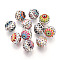 Brass Rhinestone Beads, with Enamel, Platinum, 15mm, Hole: 2mm