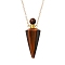 Natural Tiger Eye Faceted Cone Perfume Bottle Pendant Necklace, Aromatherapy Essential Oil Bottle Necklaces with Stainless Steel and Brass Chain Findings, Golden, 25.04 inch(63.6cm)