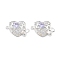 Brass Micro Pave Cubic Zirconia Box Clasps, with Glass, Heart, 2-Strand, 4-Hole, Silver, Violet, 14x20x9mm, Hole: 1.2~1.4mm