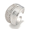 Rack Plating Brass Micro Pave Cubic Zirconia Open Cuff Rings for Women, Long-Lasting Plated, Cadmium Free & Lead Free, Platinum, 16mm