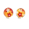 Transparent Glass Enamel Beads, Hand Drawn Beads, Round with Flower, Tomato, 12.5mm, Hole: 1.8mm