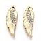 Alloy Rhinestone Pendants, UV Plating, Wing, Light Gold, 24x8x3.1mm, Hole: 1.8mm