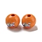 Printed Wood European Beads, Large Hole Beads, Round, Orange, 16~16.5x14.5~15mm, Hole: 4mm